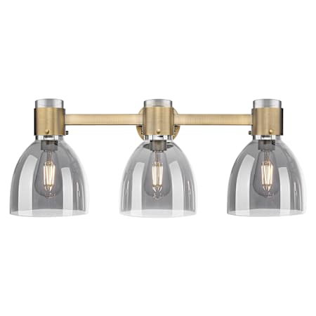 Innovations Lighting Lawton Bell 3 Light 24" Wide Vanity Light with Light Smoke Glass Shades Brushed Brass
