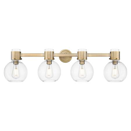 Innovations Lighting Lawton Sphere 4 Light 34" Wide Vanity Light with Clear Glass Shades Brushed Brass