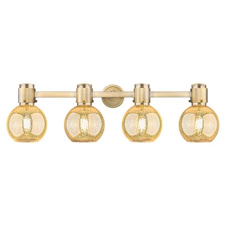 Innovations Lighting Lawton Sphere 4 Light 34" Wide Vanity Light with Mercury Glass Shades Brushed Brass