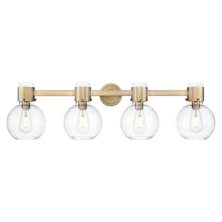 Innovations Lighting Lawton Sphere 4 Light 34" Wide Vanity Light with Clear, Seedy Glass Shades Brushed Brass