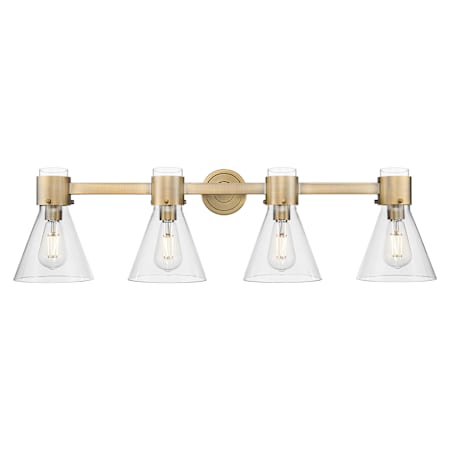 Innovations Lighting Lawton Cone 4 Light 34" Wide Vanity Light with Clear Glass Shades Brushed Brass