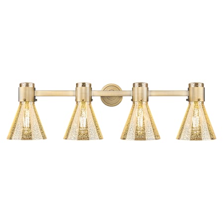 Innovations Lighting Lawton Cone 4 Light 34" Wide Vanity Light with Mercury Glass Shades Brushed Brass