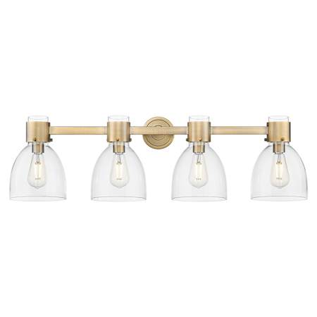 Innovations Lighting Lawton Bell 4 Light 34" Wide Vanity Light with Clear Glass Shades Brushed Brass