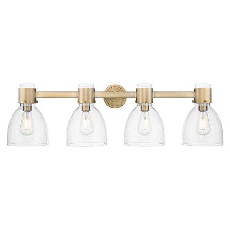 Innovations Lighting Lawton Bell 4 Light 34" Wide Vanity Light with Clear, Seedy Glass Shades Brushed Brass