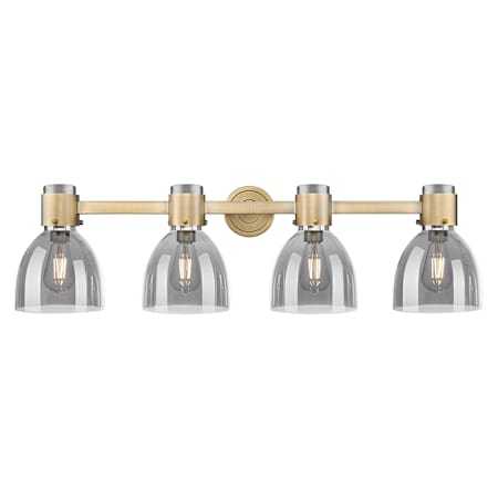 Innovations Lighting Lawton Bell 4 Light 34" Wide Vanity Light with Light Smoke Glass Shades Brushed Brass