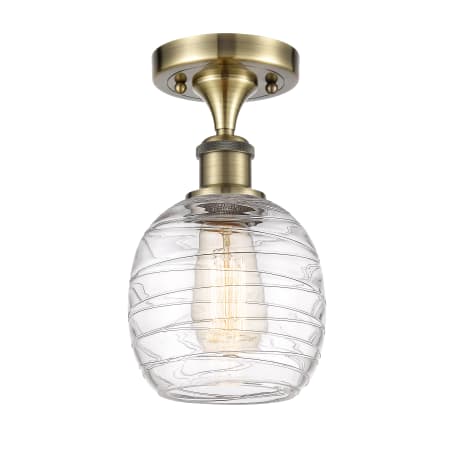 Innovations Lighting Belfast 6" Wide Semi-Flush Globe Ceiling Fixture Antique Brass / Deco Swirl