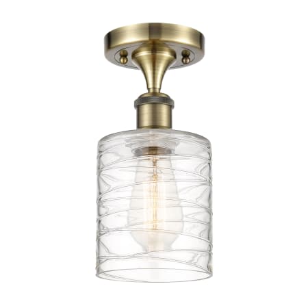 Innovations Lighting Cobbleskill 5" Wide Semi-Flush Ceiling Fixture Antique Brass / Deco Swirl