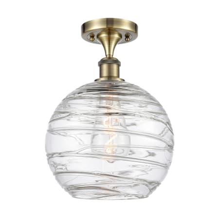Innovations Lighting Athens 10" Wide Semi-Flush Globe Ceiling Fixture Antique Brass / Clear Deco Swirl