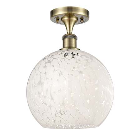 Innovations Lighting White Mouchette 10" Wide Semi-Flush Ceiling Fixture Antique Brass