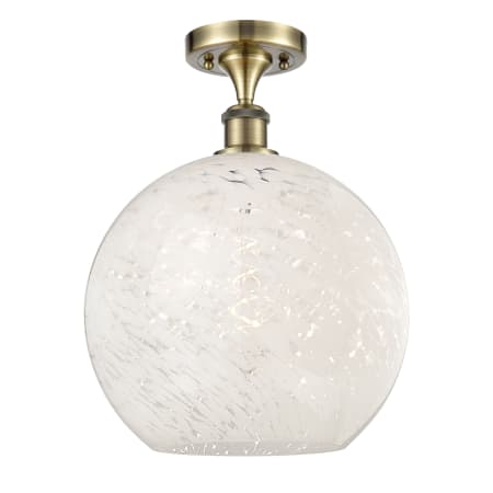 Innovations Lighting White Mouchette 12" Wide Semi-Flush Ceiling Fixture Antique Brass