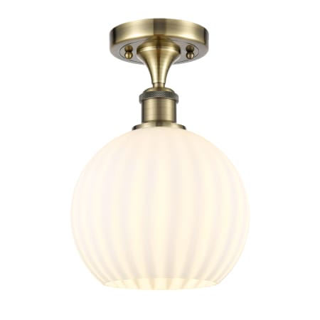 Innovations Lighting White Venetian 8" Wide Semi-Flush Ceiling Fixture Antique Brass