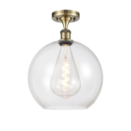 Innovations Lighting Athens 12" Wide Semi-Flush Globe Ceiling Fixture Antique Brass / Clear