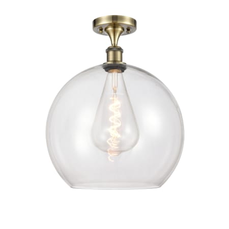 Innovations Lighting Athens 14" Wide Semi-Flush Globe Ceiling Fixture Antique Brass / Clear