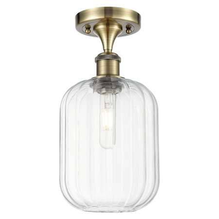 Innovations Lighting Preston 7" Wide Semi-Flush Ceiling Fixture Antique Brass / Clear