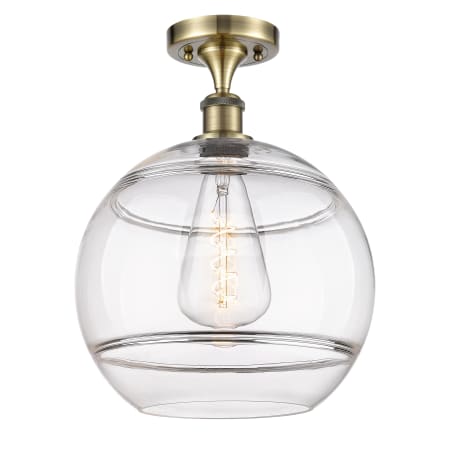 Innovations Lighting Rochester 12" Wide Semi-Flush Ceiling Fixture Antique Brass / Clear