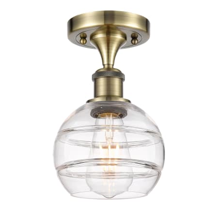 Innovations Lighting Rochester 6" Wide Semi-Flush Ceiling Fixture Antique Brass / Clear