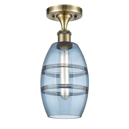 Innovations Lighting Vaz 6" Wide Semi-Flush Ceiling Fixture Antique Brass / Blue