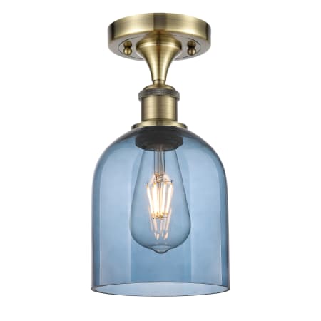 Innovations Lighting Bella 6" Wide Semi-Flush Ceiling Fixture Antique Brass / Blue