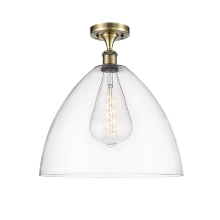 Innovations Lighting Bristol Glass 16" Wide Semi-Flush Ceiling Fixture Antique Brass / Clear