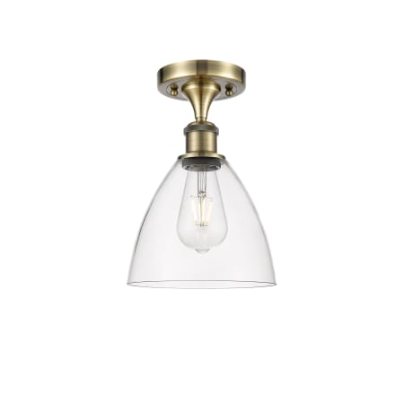 Innovations Lighting Bristol 8" Wide Semi-Flush Ceiling Fixture Antique Brass / Clear
