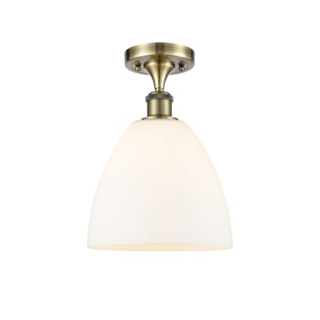 Innovations Lighting Bristol Glass 9" Wide Semi-Flush Ceiling Fixture Antique Brass / Matte White