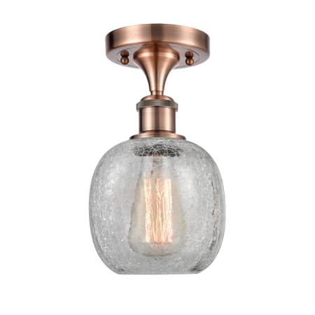 Innovations Lighting Belfast 6" Wide Semi-Flush Ceiling Fixture Antique Copper / Clear Crackle