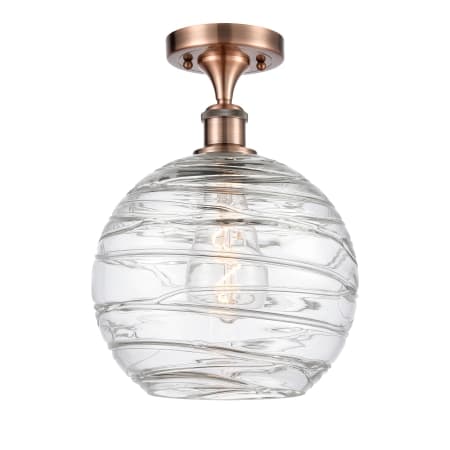 Innovations Lighting Large Deco Swirl 10" Wide Semi-Flush Ceiling Fixture Antique Copper / Clear