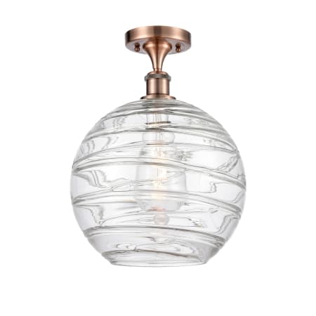 Innovations Lighting X-Large Deco Swirl 12" Wide Semi-Flush Ceiling Fixture Antique Copper / Clear