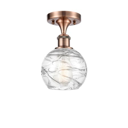 Innovations Lighting Small Deco Swirl 6" Wide Semi-Flush Ceiling Fixture Antique Copper / Clear
