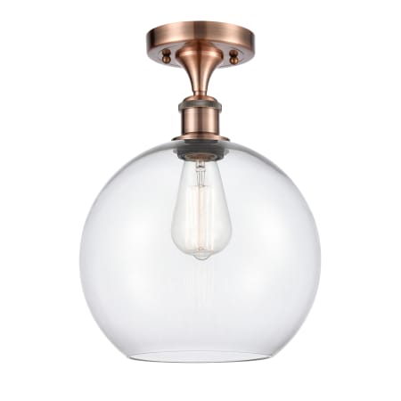 Innovations Lighting Large Athens 10" Wide Semi-Flush Ceiling Fixture Antique Copper / Clear