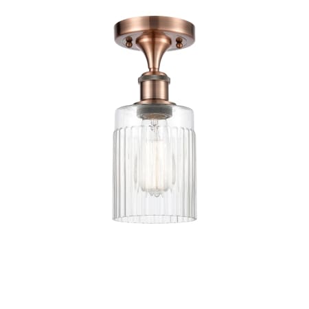 Innovations Lighting Hadley 5" Wide Semi-Flush Ceiling Fixture Antique Copper / Clear