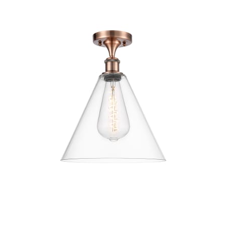 Innovations Lighting Berkshire 12" Wide Semi-Flush Ceiling Fixture Antique Copper / Clear