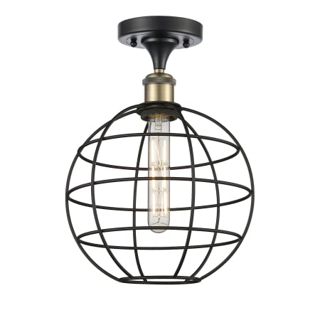 Innovations Lighting Lake Placid 10" Wide Semi-Flush Globe Ceiling Fixture Black Antique Brass / Matte Black