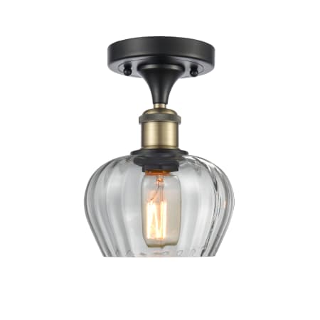 Innovations Lighting Fenton 7" Wide Semi-Flush Ceiling Fixture Black Antique Brass / Clear