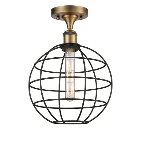 Innovations Lighting Lake Placid 10" Wide Semi-Flush Globe Ceiling Fixture Brushed Brass / Matte Black