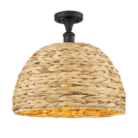 Innovations Lighting Woven Ratan 16" Wide Semi-flush Ceiling Fixture Oiled Brass