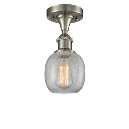 Innovations Lighting Belfast Single Light 6" Wide Semi-Flush Ceiling Fixture Brushed Satin Nickel / Clear Crackle