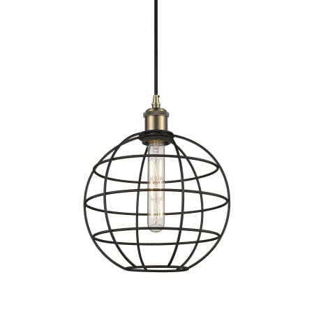 Innovations Lighting Lake Placid 10" Wide Cage Pendant with Shade Antique Brass / Matte Black
