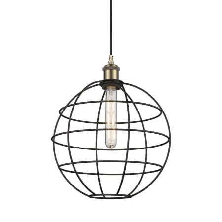 Innovations Lighting Lake Placid 12" Wide Cage Pendant with Shade Antique Brass / Matte Black