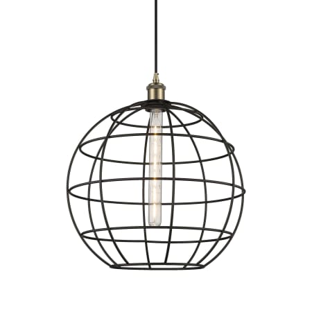 Innovations Lighting Lake Placid 16" Wide Globe Cage Pendant with Shade Antique Brass / Matte Black