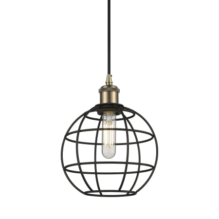 Innovations Lighting Lake Placid 8" Wide Cage Mini Pendant with Shade Antique Brass / Matte Black