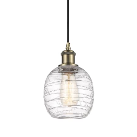 Innovations Lighting Belfast 6" Wide Mini Pendant Deco Swirl / Antique Brass