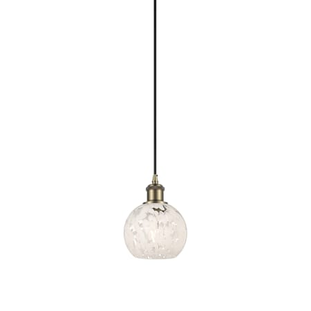 Innovations Lighting White Mouchette 6" Wide Suspension Mini Pendant Antique Brass