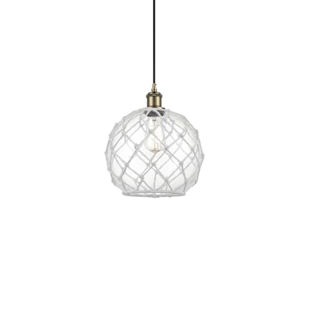 Innovations Lighting Farmhouse Rope 10" Wide Mini Pendant Antique Brass / Clear Glass with White Rope