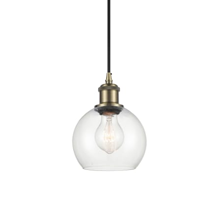 Innovations Lighting Athens 6" Wide Mini Pendant with Shade Antique Brass / Clear