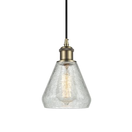 Innovations Lighting Conesus 6" Wide Mini Pendant Clear Crackle / Antique Brass