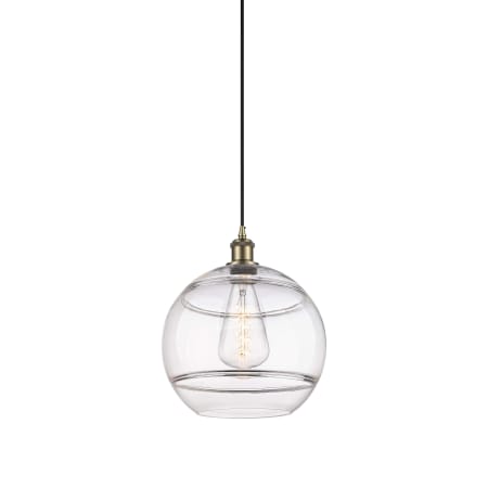 Innovations Lighting Rochester 12" Wide Suspension Pendant Antique Brass / Clear