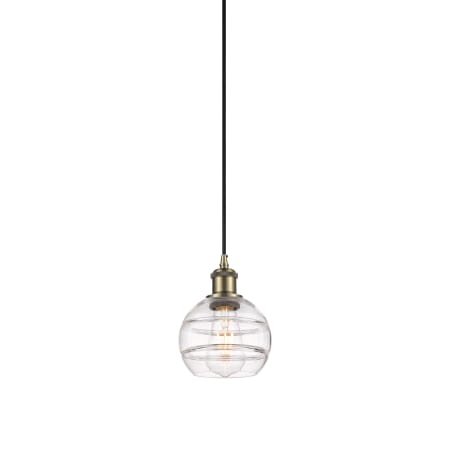 Innovations Lighting Rochester 6" Wide Suspension Mini Pendant Antique Brass / Clear
