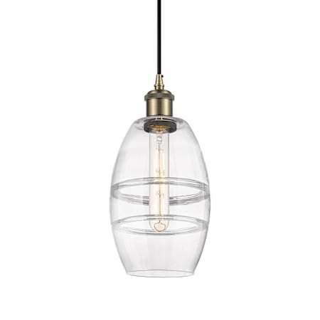 Innovations Lighting Vaz 6" Wide Mini Pendant with Shade Antique Brass / Clear