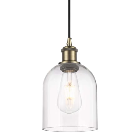 Innovations Lighting Bella 6" Wide Mini Pendant with Shade Antique Brass / Clear
